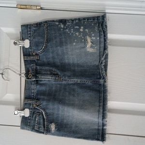 Old Navy Ultra Low Rise  distressed bleached jean denim mini skirt Sz 4